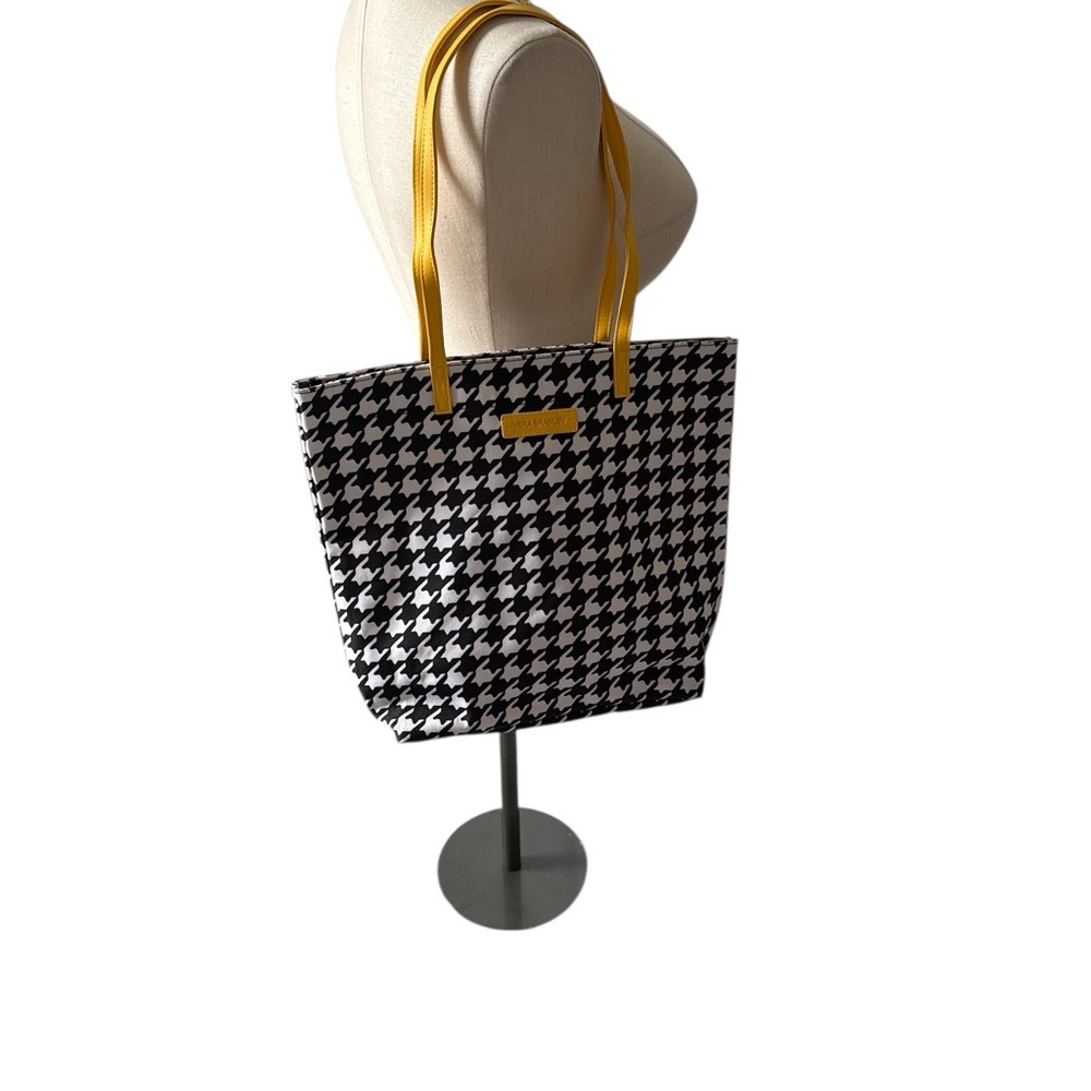 Vera Bradley Tote Bag in the "Midnight Houndstooth" pattern with yellow straps - Picture 8 of 10